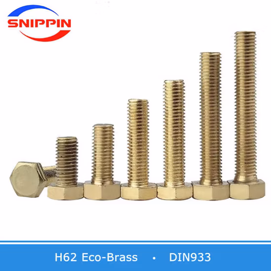 DIN933 M3 M4 M6 M8 M10 Messing-Sechskantschraube mit Vollgewinde